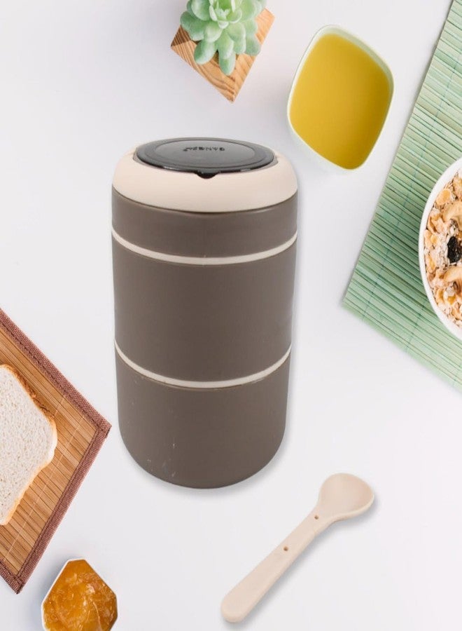 Ansawi Creation Big Bite Lunch Box for School/Office, 2 Compartment with Airtight Lid Tiffin with Handle & Push Lock, Microwave Safe Food Grade Steel & Plastic Material (2 Layers) - Image 1