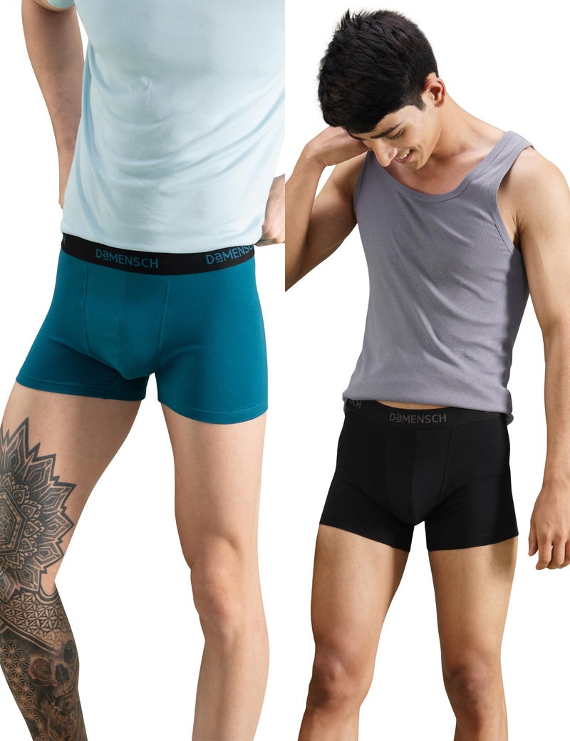 DAMENSCH Mens Premium Cotton Solid Trunks ReFRSH Single of Peppermint Powered-Pack of 2-Jet Black,Sailor Blue-X-Large - Image 1