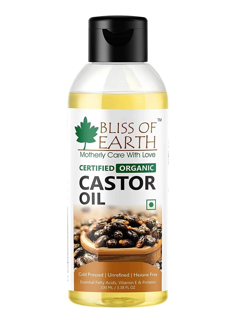 BLISS OF EARTH 100ML Certified Organic Castor Oil for Hair Growth Eye Lashes Smooth Skin  - Image 1