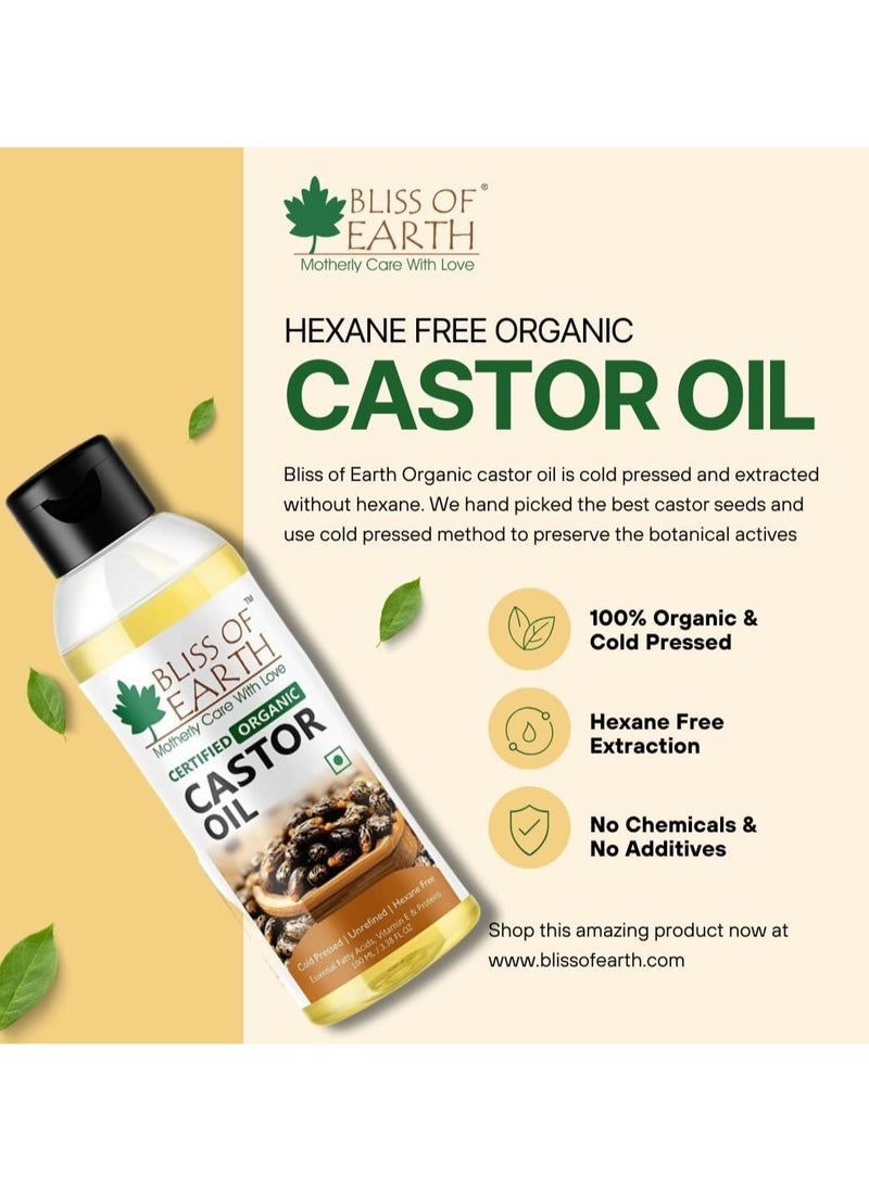 BLISS OF EARTH 100ML Certified Organic Castor Oil for Hair Growth Eye Lashes Smooth Skin  - Image 2
