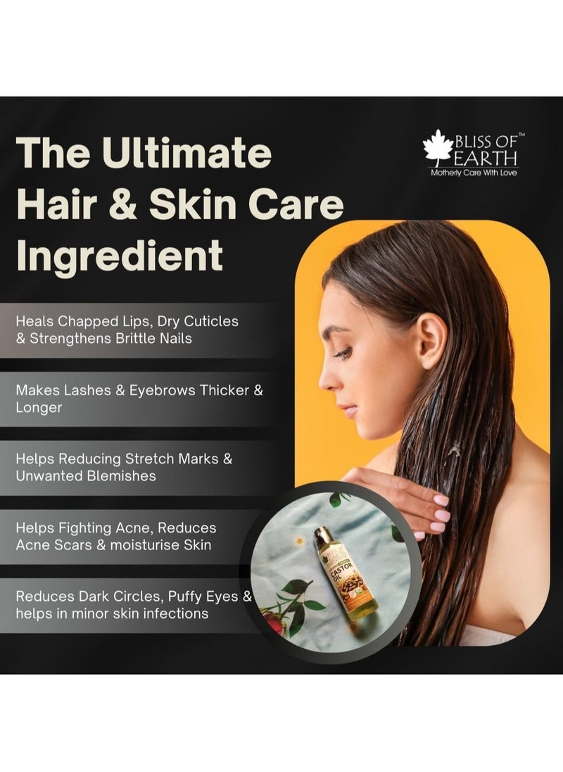BLISS OF EARTH 100ML Certified Organic Castor Oil for Hair Growth Eye Lashes Smooth Skin  - Image 5