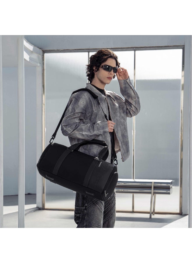 ARCTIC HUNTER Unisex Premium Duffel Bag 29L Water Resistant Semi-Cylindrical Large Capacity Weekender Bag with Multiple Compartment for Men and Women, LXB00848, Black - Image 2