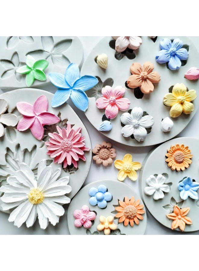 Japleed 5PCS Flower Silicone Molds, Daisy Flower Fondant Chocolate Jelly Cake Decoration Molds, 3D Floral Resin Candle Soap Wax Polymer Clay Mold, Cute Epoxy Mold for DIY Art Craft Baking Supplies - Image 2
