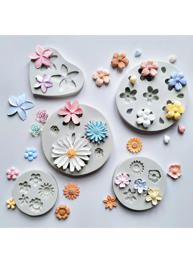 Japleed 5PCS Flower Silicone Molds, Daisy Flower Fondant Chocolate Jelly Cake Decoration Molds, 3D Floral Resin Candle Soap Wax Polymer Clay Mold, Cute Epoxy Mold for DIY Art Craft Baking Supplies - Image 1