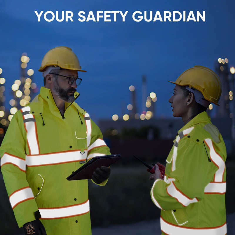TICONN Reflective Rain Coat, Waterproof Hi Vis Safety Rain Jacket, Heavy Duty ANSI Class 3 High Visibility Trench Coat (XL) - Image 2
