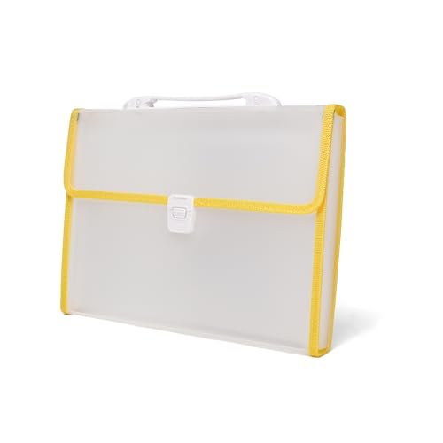 Neomate Expanding File Folder with Handle | 13-Pocket A4/FS Size Document and Certificate Organizer | Transparent Accordion Folder | Yellow - Image 1