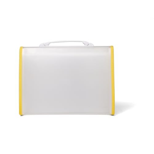 Neomate Expanding File Folder with Handle | 13-Pocket A4/FS Size Document and Certificate Organizer | Transparent Accordion Folder | Yellow - Image 2