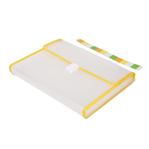 Neomate Expanding File Folder with Handle | 13-Pocket A4/FS Size Document and Certificate Organizer | Transparent Accordion Folder | Yellow - Image 3