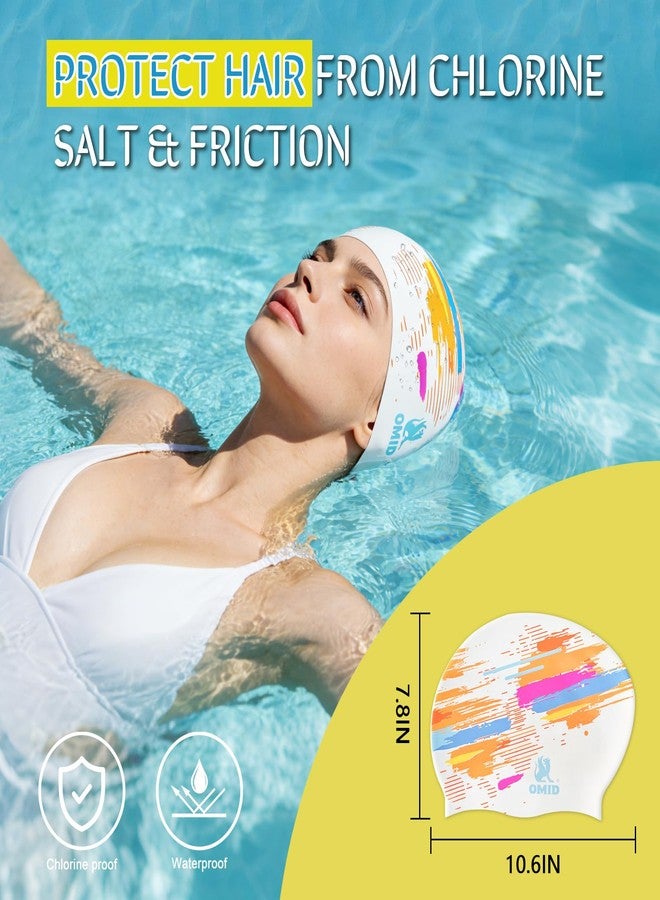 OMID Women Swim Cap for Long Hair & Thick Hair - Extra Large Silicone Swimming Cap, Waterproof Pool and Beach Gear for Adults with Braids, Dreads, Ponytail (Multi-Color Streak) - Image 3