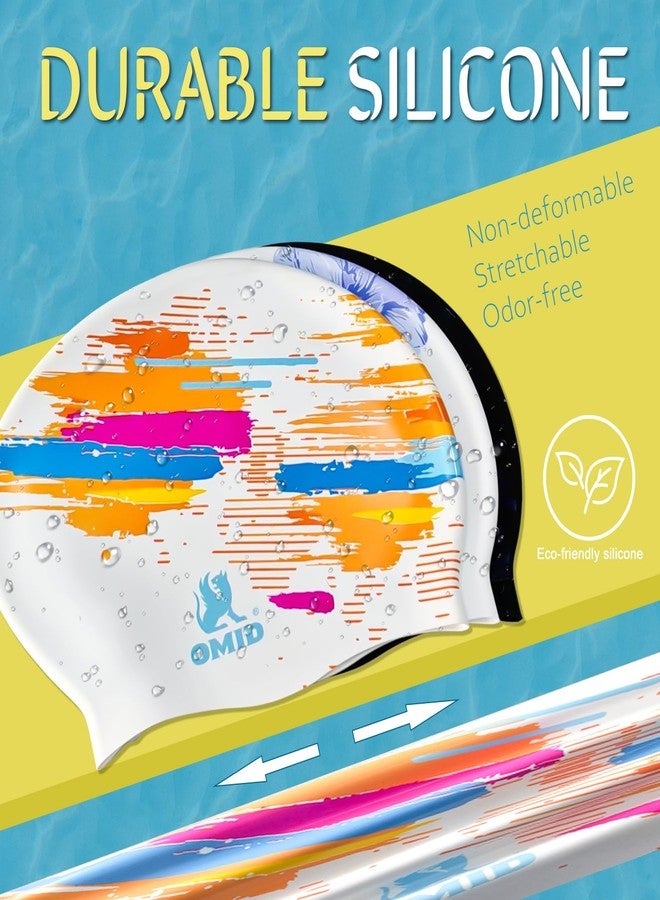 OMID Women Swim Cap for Long Hair & Thick Hair - Extra Large Silicone Swimming Cap, Waterproof Pool and Beach Gear for Adults with Braids, Dreads, Ponytail (Multi-Color Streak) - Image 5