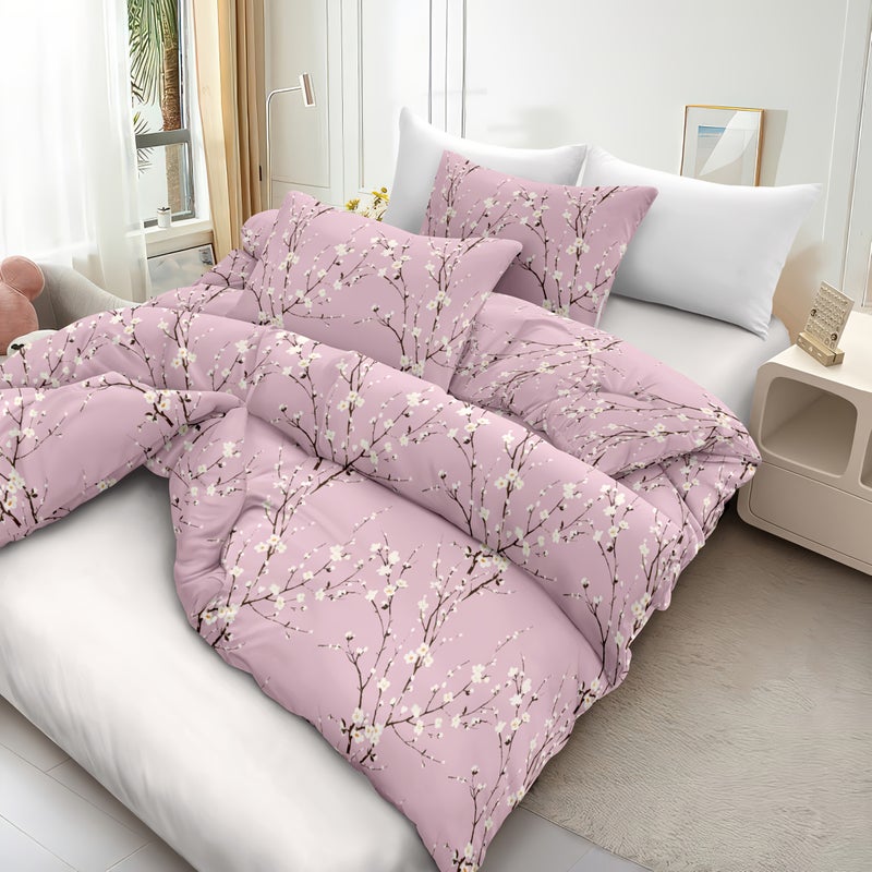 3pcs Winter Plum Down Comforter Cover Set, 1 Down Comforter Cover, 2 Pillowcases, No Filling, 100% Ultra-Light Fiber, Machine Washable, Zipper Closure, Double, Single, Queen, King, Unisex, Suitable for All Seasons, Suitable for Home Guest Room - Image 1