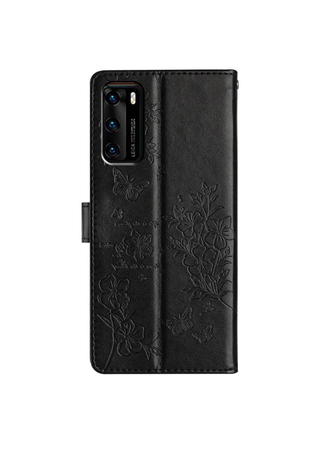 زبون جراب هاتف Huawei P40 من الجلد بتصميم فراشات وزهور - Image 3