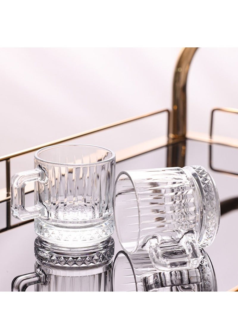 Glass Coffee Cups, 6 Piece 120ml - Coffee Latte Glasses, Glass Clear Coffee Mugs with Bubble Handles, Tea and Cappuccino Cup Set  - Image 2