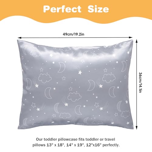 Winmany 2 Pack Toddler Pillow Cases Baby Silk Satin Pillowcases 49 x 36cm Cot Bed Envelope Pillow Cover Kids Soft Travel Pillow Pair Cases for Boys Girls Machine Washable (Grey Cloud Moon) - Image 2