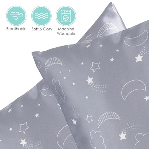 Winmany 2 Pack Toddler Pillow Cases Baby Silk Satin Pillowcases 49 x 36cm Cot Bed Envelope Pillow Cover Kids Soft Travel Pillow Pair Cases for Boys Girls Machine Washable (Grey Cloud Moon) - Image 3