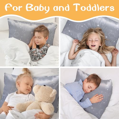 Winmany 2 Pack Toddler Pillow Cases Baby Silk Satin Pillowcases 49 x 36cm Cot Bed Envelope Pillow Cover Kids Soft Travel Pillow Pair Cases for Boys Girls Machine Washable (Grey Cloud Moon) - Image 5