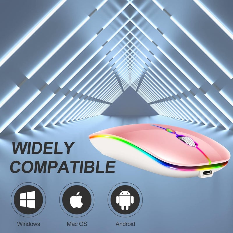 KLO LED Rechargeable (BT5.2+Type-C+USB2.4G) Bluetooth Mouse for MacBook/MacBook air/Pro/iPad/Laptop/Notebook/pc/Chromebook (A LED/Pink) - Image 3