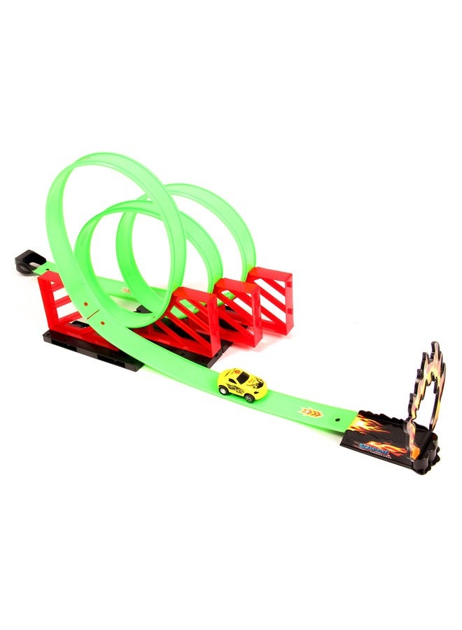 Taimi Race Track Set Track Builder Loop Kit Criss Cross Track Set Starter Kit with Pull-Back Cars Old Boys and Girls Green  - Image 1