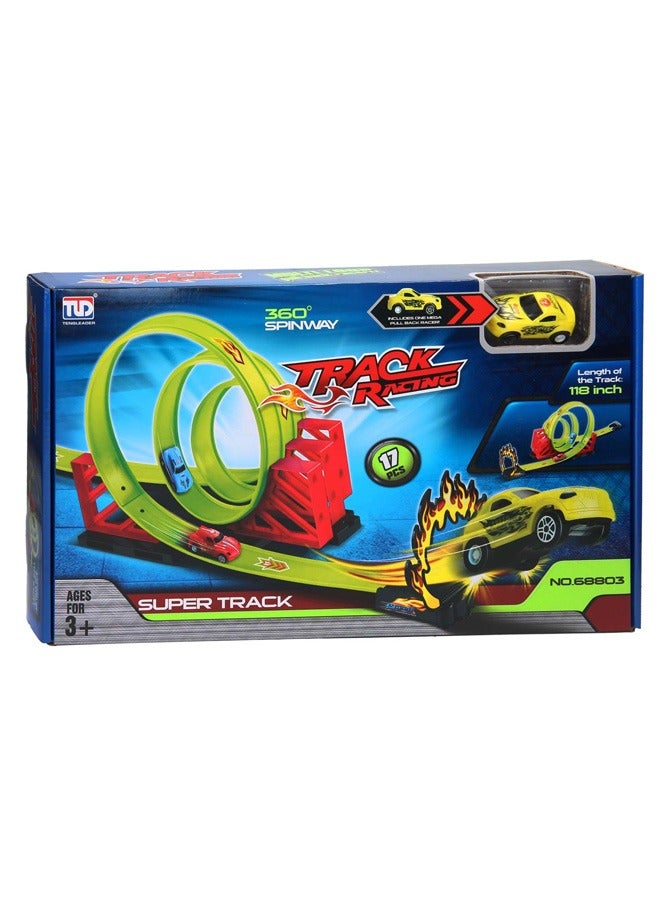 Taimi Race Track Set Track Builder Loop Kit Criss Cross Track Set Starter Kit with Pull-Back Cars Old Boys and Girls Green  - Image 2