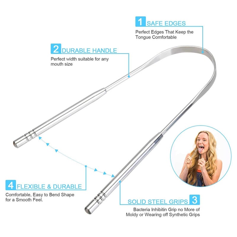 SVShoperzone Tongue Cleaner Quality Pure 100% Stainless Steel Great For Oral Care Scraper Adults Kids Non-Synthetic Handle Eliminate Reusable Scrapers Narrow Scrapers Women Men (1) - Image 3