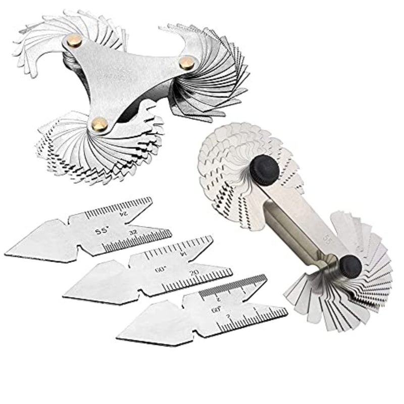 Thread Pitch Gauges Measure Tool, Stainless Steel Thread Gauges, 3 Pcs 55 and 60 Degree Metric System Centre Gage + 51Pcs America SAE Type + 52 Pcs Metric and America SAE Type and British Whitworth - Image 1