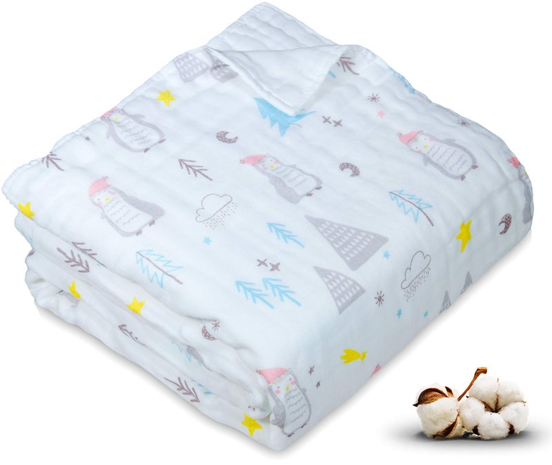 Carrot story Carrot story 6 Layers 100 Cotton Premium Muslin Swaddle Blanket 43 X 43 Multipurpose Soft Toddler Blanket for Baby Shower Happy Penguin 