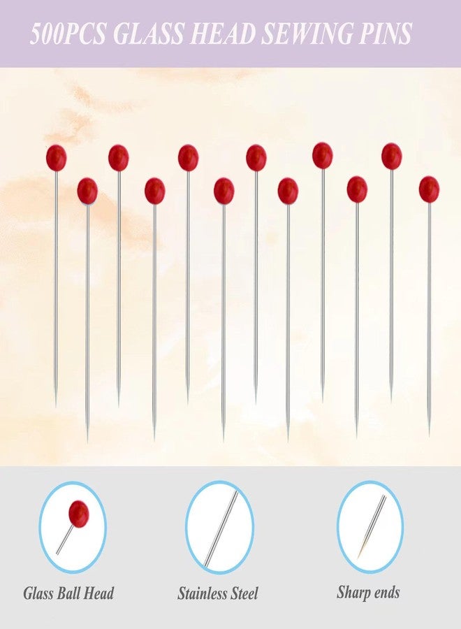 Sunenlyst 500 PCS Sewing Pins, 1.75IN Quilting Pins Long Red Glass Ball Head Straight Pins for Fabric, Stainless Steel Dressmaker for Sewing, Crafts, Jewelry Making, DIY - Image 2