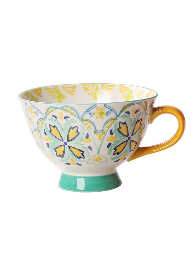 Ceramic Coffee Mug, Hand Painted Flowers Underglaze Cup, Versatile Drinkware for Juice, Milk, Oatmeal Oven, Dishwasher and Microwave Safe, 450ml (Green) - Image 1