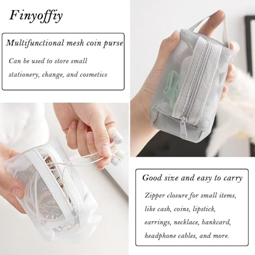 MTRoyaldia 3pcs Portable Square Mesh Storage Data Cable Case Mini Key Box,Wired Headphone Organizer, Zippered Mesh Cosmetic Bag, Coin Purse Travel Carry Pouch - Image 5