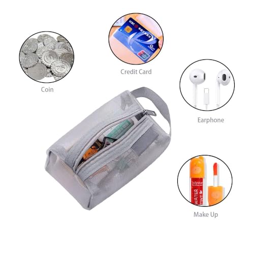 MTRoyaldia 3pcs Portable Square Mesh Storage Data Cable Case Mini Key Box,Wired Headphone Organizer, Zippered Mesh Cosmetic Bag, Coin Purse Travel Carry Pouch - Image 4