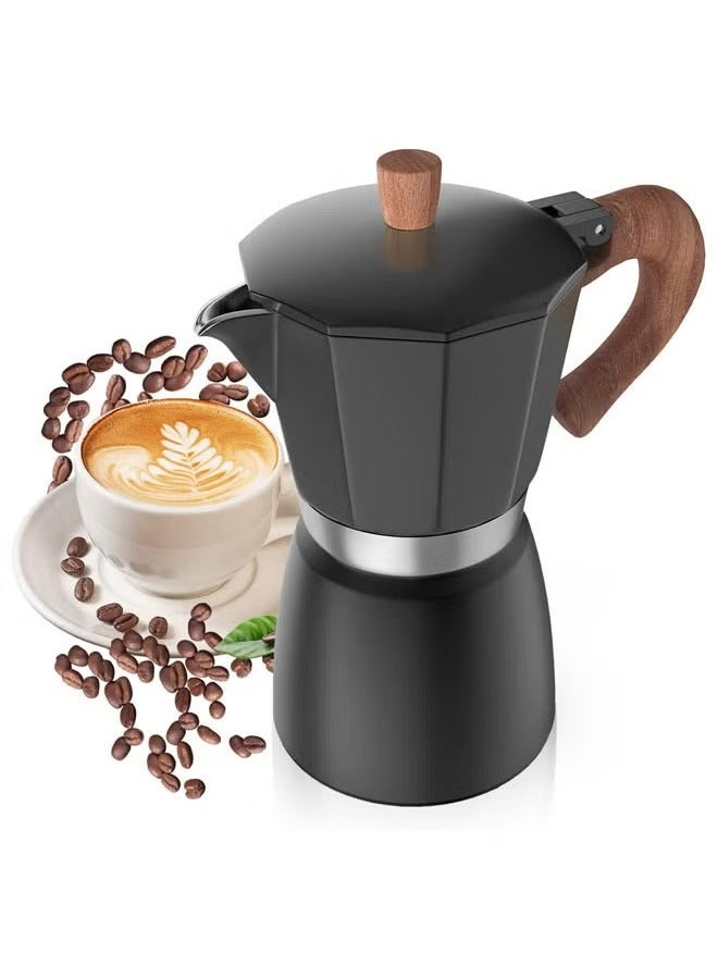 Hihonor Moka Pot, Stovetop Espresso Maker, Italian Coffee Maker, Coffee Pot, 3 Cup Aluminium Stovetop Camping Espresso Maker, Manual Cuban Coffee Percolator for Cappuccino or Latte, 150 ML, Black - Image 1