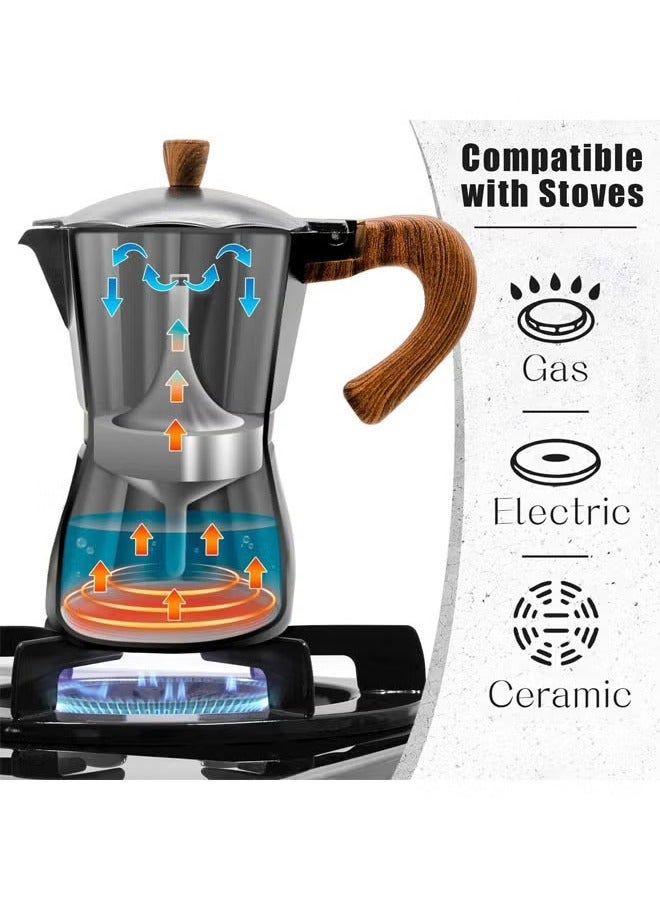 Hihonor Moka Pot, Stovetop Espresso Maker, Italian Coffee Maker, Coffee Pot, 3 Cup Aluminium Stovetop Camping Espresso Maker, Manual Cuban Coffee Percolator for Cappuccino or Latte, 150 ML, Black - Image 2