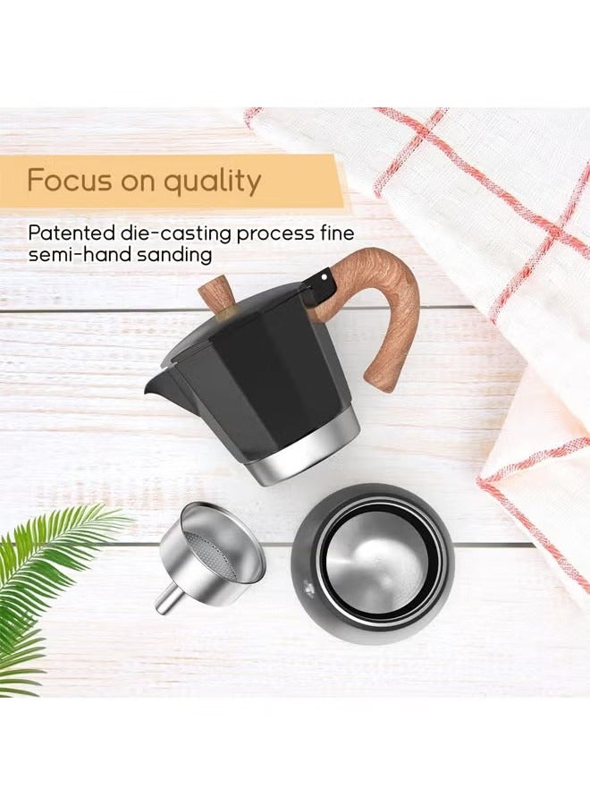 Hihonor Moka Pot, Stovetop Espresso Maker, Italian Coffee Maker, Coffee Pot, 3 Cup Aluminium Stovetop Camping Espresso Maker, Manual Cuban Coffee Percolator for Cappuccino or Latte, 150 ML, Black - Image 4