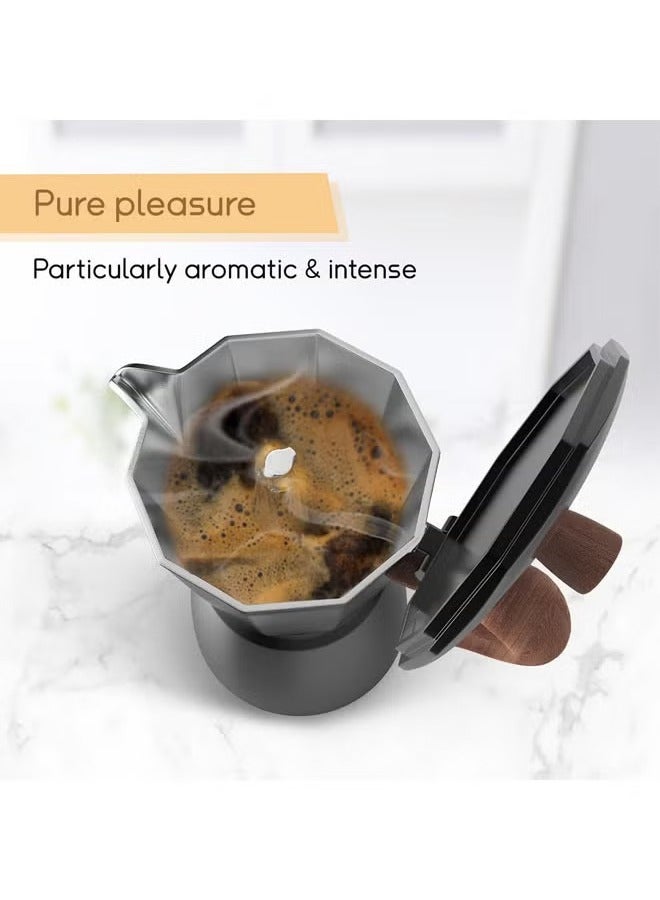 Hihonor Moka Pot, Stovetop Espresso Maker, Italian Coffee Maker, Coffee Pot, 3 Cup Aluminium Stovetop Camping Espresso Maker, Manual Cuban Coffee Percolator for Cappuccino or Latte, 150 ML, Black - Image 3