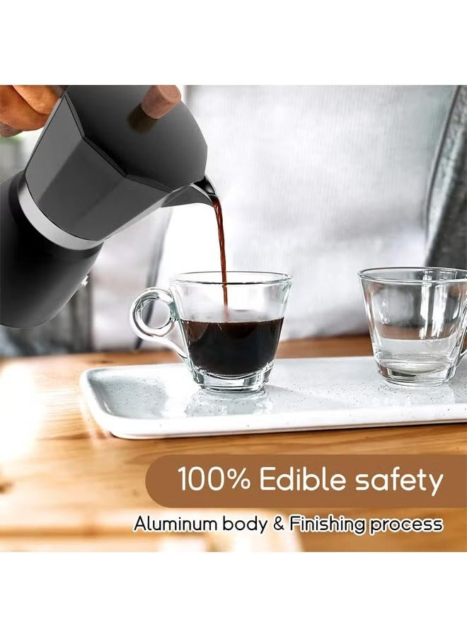 Hihonor Moka Pot, Stovetop Espresso Maker, Italian Coffee Maker, Coffee Pot, 3 Cup Aluminium Stovetop Camping Espresso Maker, Manual Cuban Coffee Percolator for Cappuccino or Latte, 150 ML, Black - Image 5