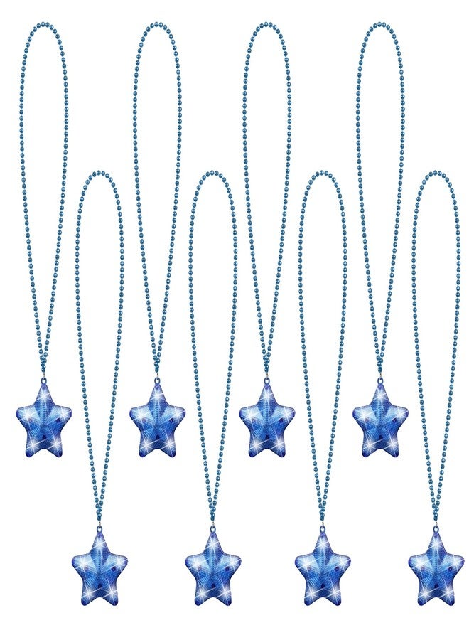 U-MOJOK 8 Pack Blue Light Up Necklaces Flashing Star Bead Necklaces Glow In The Dark Party Supplies for Weddings Birthday Valentines Mardi Gras July 4th Halloween Christmas - Image 1