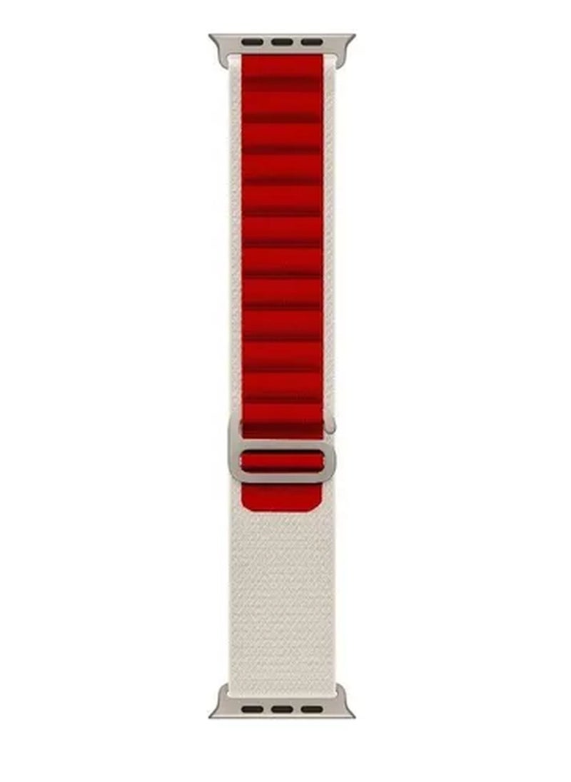 Rabos - Apple Watch Alpine Loop Band 49mm/45mm/44mm Nylon Woven Sport Strap Compatible with iWatch Series 8/Ultra/7/SE/6/5/4/3/2/1 Red/White - Image 1