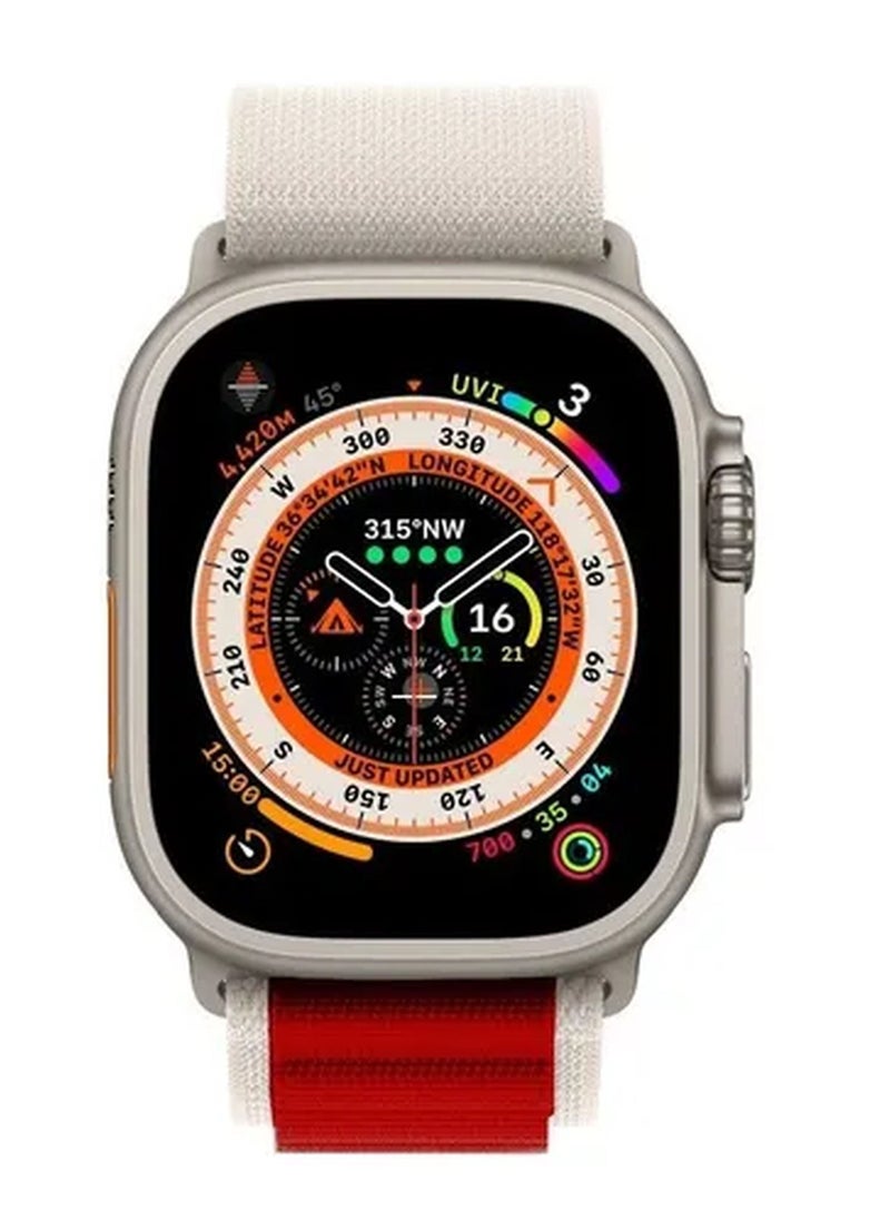 Rabos - Apple Watch Alpine Loop Band 49mm/45mm/44mm Nylon Woven Sport Strap Compatible with iWatch Series 8/Ultra/7/SE/6/5/4/3/2/1 Red/White - Image 1