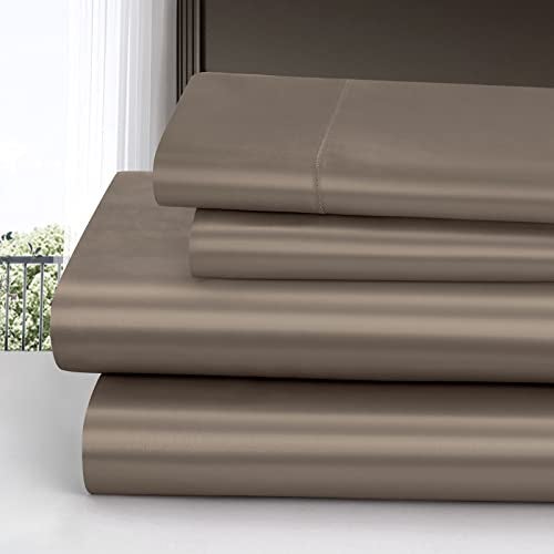 Homiest 4pcs Satin Sheets Set Luxury Silky Satin Bedding Set with Deep Pocket, 1 Fitted Sheet + 1 Flat Sheet + 2 Pillowcases (King Size, Tinfoil Brown) - Image 2