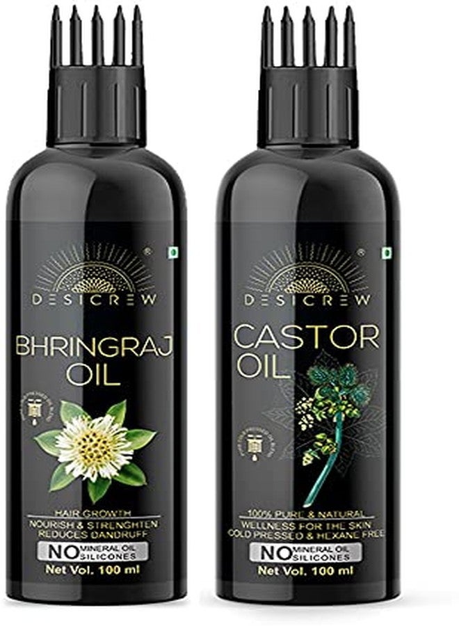 Desicrew Pure Bhringraj Hair & Castor Cold Pressed oil with Applicator For Skin, Body & Hair Care in combo pack of 2 (100ml + 100Ml) - Image 2