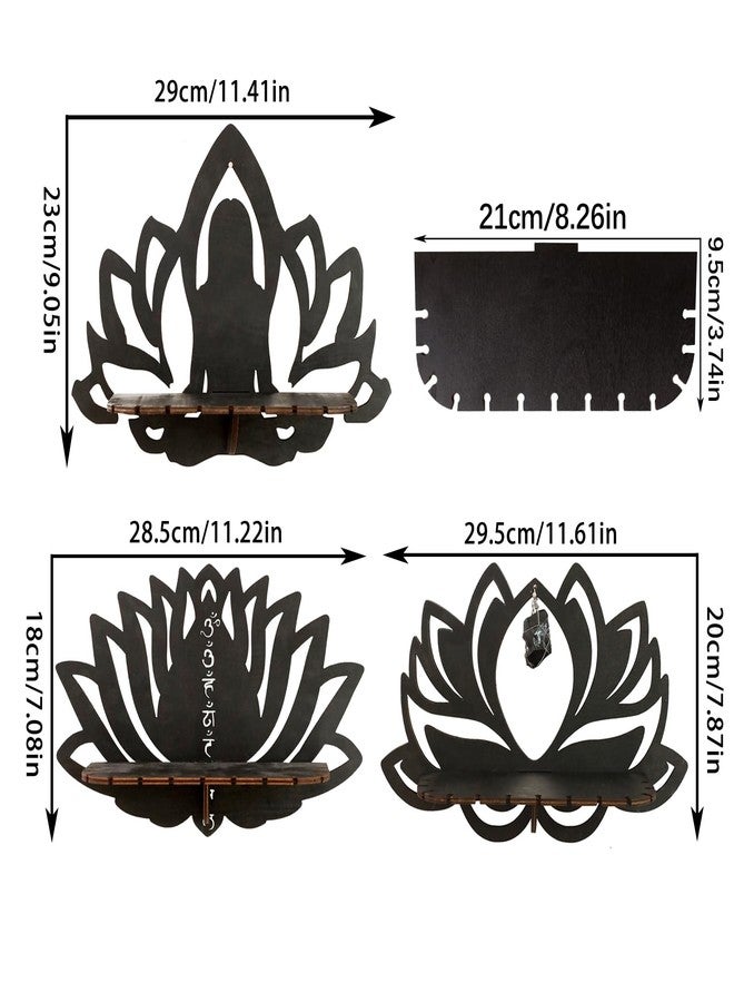 Artilady Lotus Flower Crystal Shelf -3 Pack Floating Shelves for Wall Bedroom Decor Black Cute Display Shelf for Crystals and Stones Aesthetic Boho Room Decorations Witchy Gift for Women - Image 5