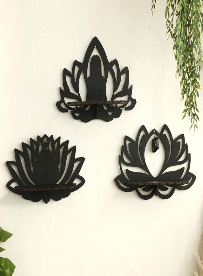 Artilady Lotus Flower Crystal Shelf -3 Pack Floating Shelves for Wall Bedroom Decor Black Cute Display Shelf for Crystals and Stones Aesthetic Boho Room Decorations Witchy Gift for Women - Image 2