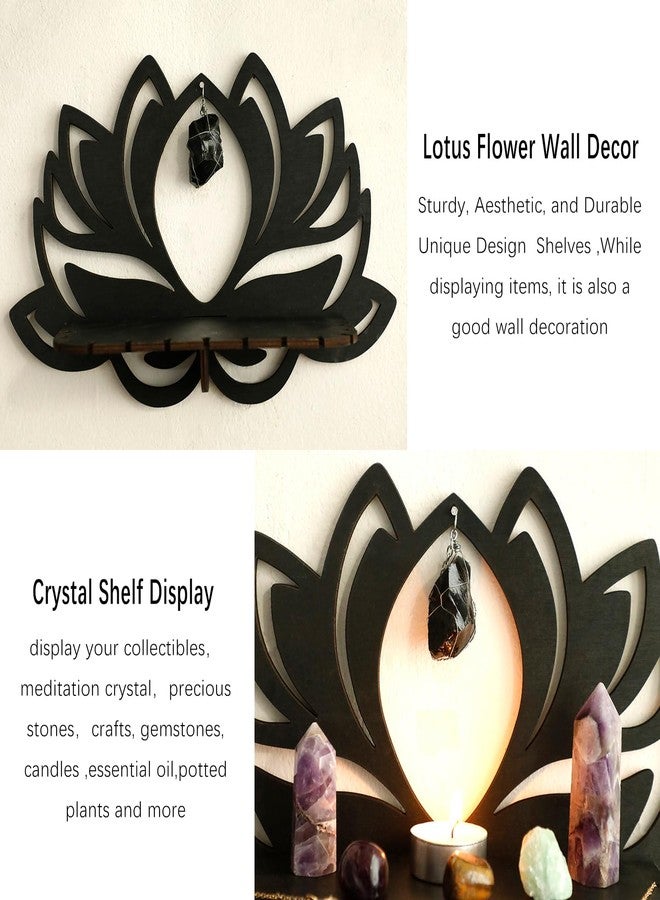 Artilady Lotus Flower Crystal Shelf -3 Pack Floating Shelves for Wall Bedroom Decor Black Cute Display Shelf for Crystals and Stones Aesthetic Boho Room Decorations Witchy Gift for Women - Image 4