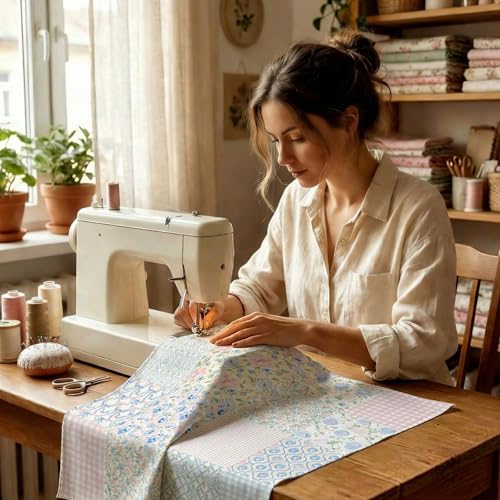 Tudomro 60 Pcs Pastel Floral Fabric Squares 10 x 10 Inch Cotton Pink Blue Hydrangea Rose Gingham Stripe Quilting Fabric Bundles Spring Flower Fat Quarters Quilting Precut Patchwork for Sewing Crafts - Image 3