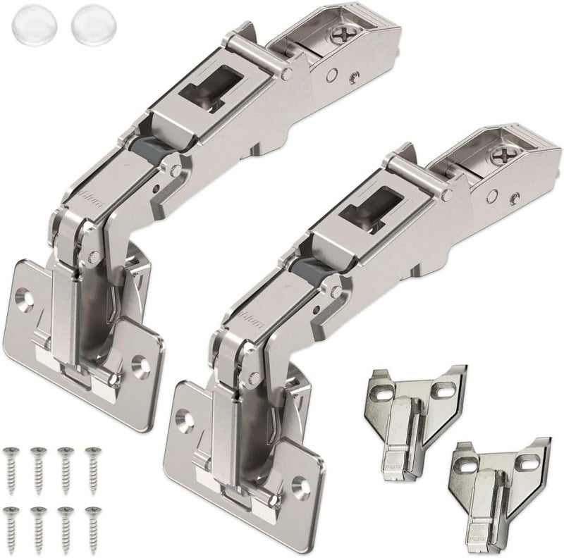 Blum 170 Degree (B71T655) Cabinet Hinges Bundle – Pack of 2 Full Overlay Self Close Door Face Frame Nickel Hinges with Bumpers & 8 Screws Lazy Susan Corner Cabinet Hinges Concealed European Hinges - Image 1