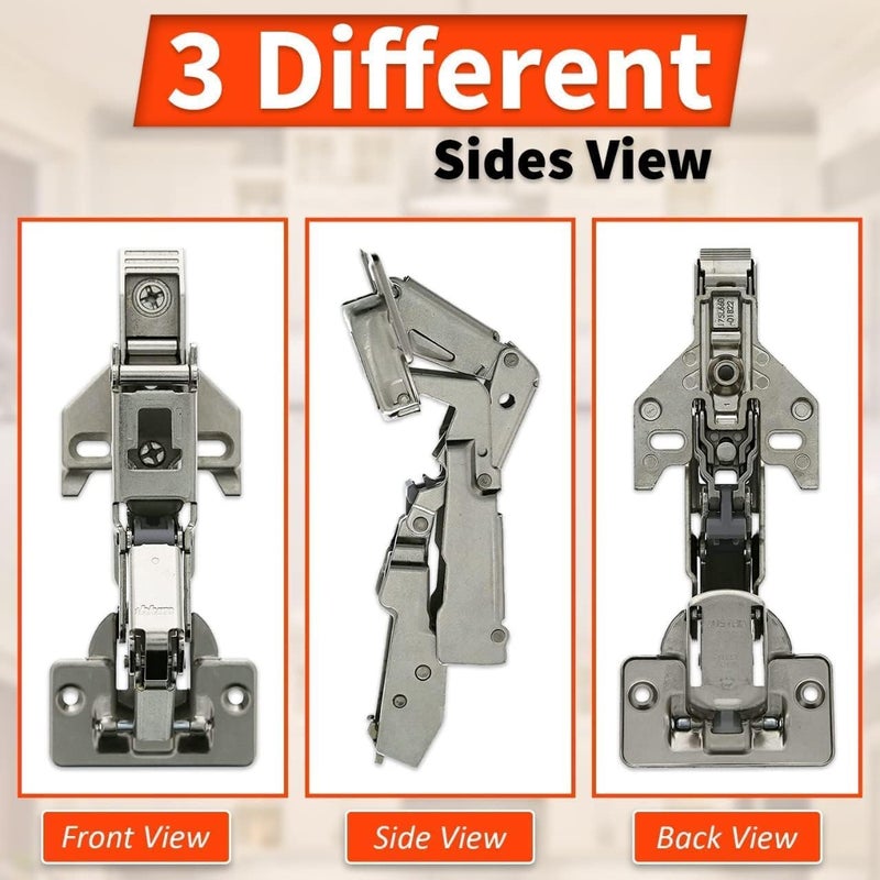 Blum 170 Degree (B71T655) Cabinet Hinges Bundle – Pack of 2 Full Overlay Self Close Door Face Frame Nickel Hinges with Bumpers & 8 Screws Lazy Susan Corner Cabinet Hinges Concealed European Hinges - Image 3