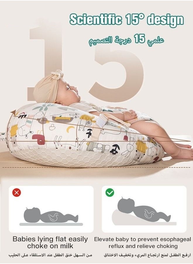 ميكسد وسادة الرضاعة للأمهات الرضاعة الطبيعية، تسمح للطفل بالنظر لأعلى والاستلقاء، وتتميز بوسائد الرضاعة الطبيعية الأصلية ذات الحجم الكبير والمتعددة الوظائف بتوفير الدعم الأمثل للأم والطفل، مع وجود غطاء قاب  - Image 3