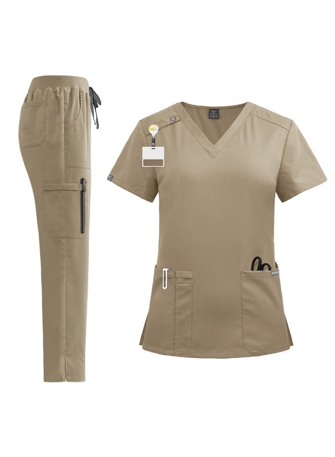 NIBEMINENT Nursing Scrubs Uniform Suit Short Sleeve V-neck Tops+Pants Sets Women Multicolor Pet Medical Workwear Nurse - Image 1