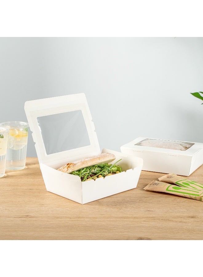 Restaurantware Cafe Vision 71 Ounce Disposable To Go Boxes, 200 Paper Boxes For Food - Hinge Lock, Grease-Impervious, White Paper Take Out Food Containers, With Window, For Lunch Or Desserts - Image 4