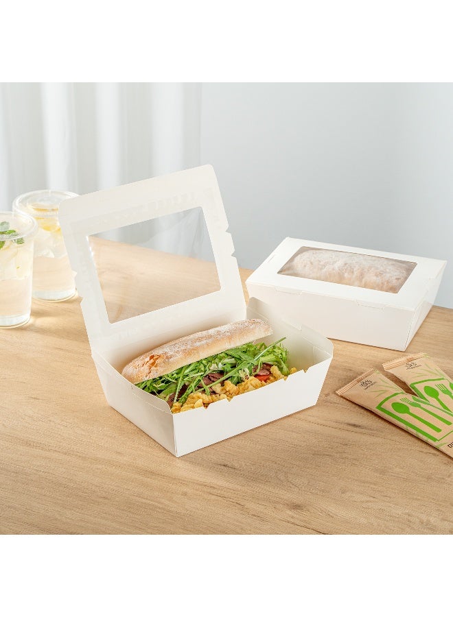 Restaurantware Cafe Vision 71 Ounce Disposable To Go Boxes, 200 Paper Boxes For Food - Hinge Lock, Grease-Impervious, White Paper Take Out Food Containers, With Window, For Lunch Or Desserts - Image 3